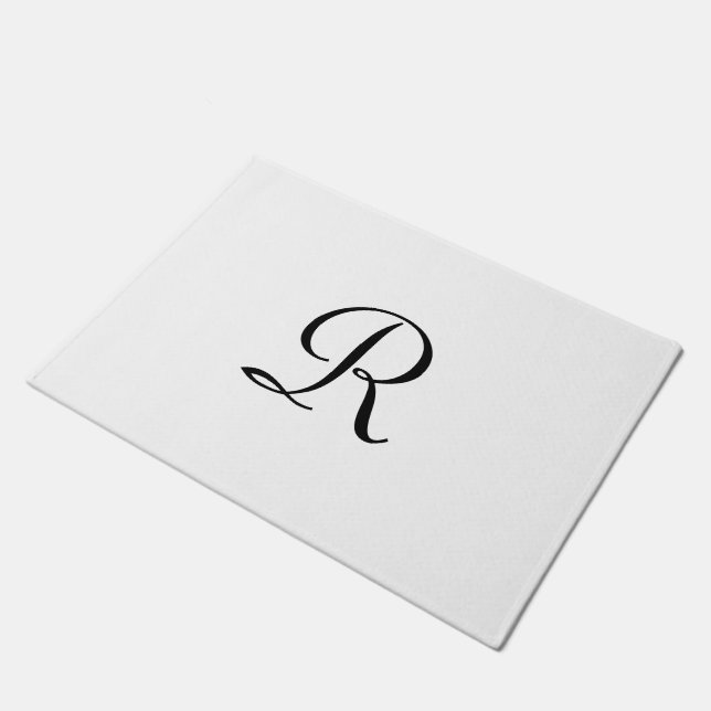 White and Black Monogrammed Door Mat Doormat (Angled)