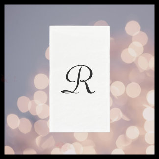 White and Black Monogrammed Elegant Simple Chic Napkin