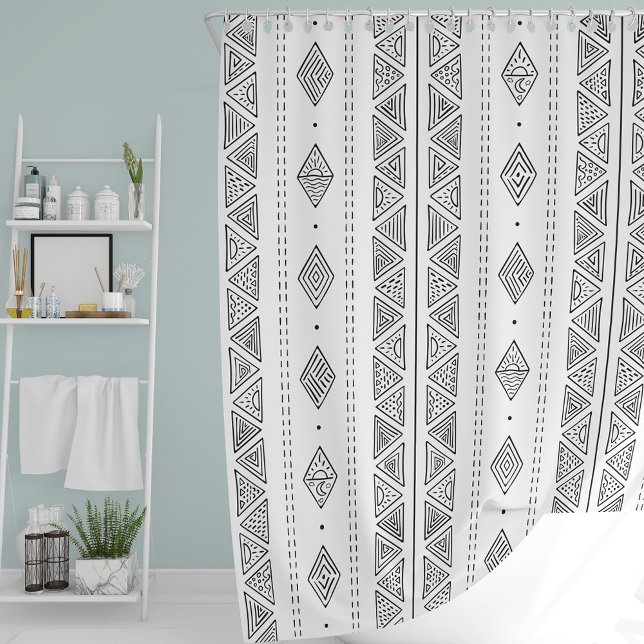 White and Black Mudcloth Inspired Tribal Ethnic Shower Curtain (Creator Uploaded)