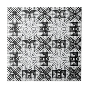 White and black openwork geometric pattern Anna Ceramic Tile