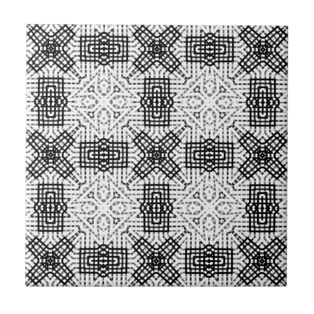 White and black openwork geometric pattern Anna Ceramic Tile (Front)
