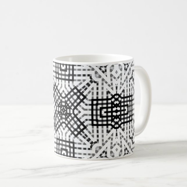 White and black openwork geometric pattern Anna Coffee Mug (Front Right)