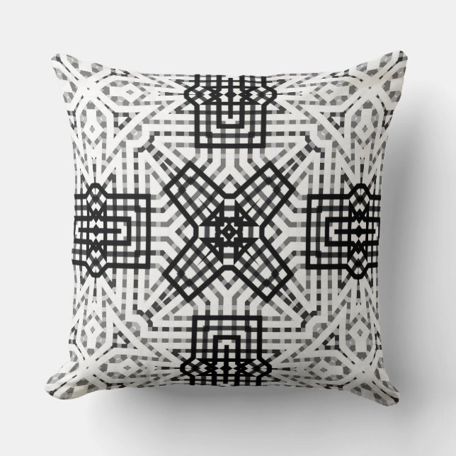 White and black openwork geometric pattern Anna Cushion (Front)