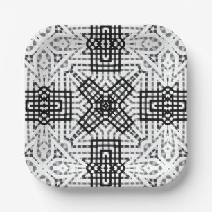 White and black openwork geometric pattern Anna Paper Plate