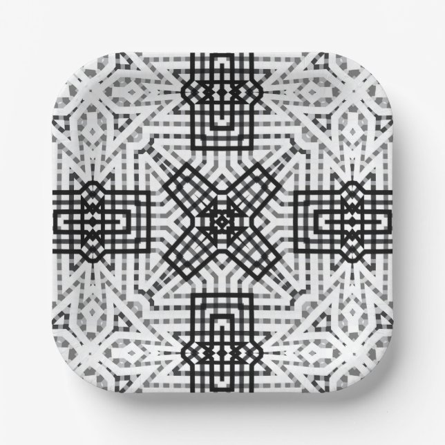 White and black openwork geometric pattern Anna Paper Plate (Front)