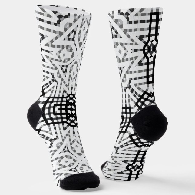 White and black openwork geometric pattern Anna Socks (Angled)