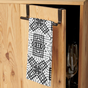 White and black openwork geometric pattern Anna Tea Towel
