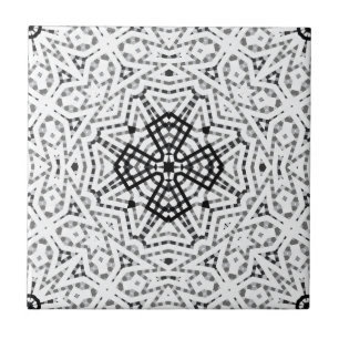 White and black openwork geometric pattern Elsa Ceramic Tile