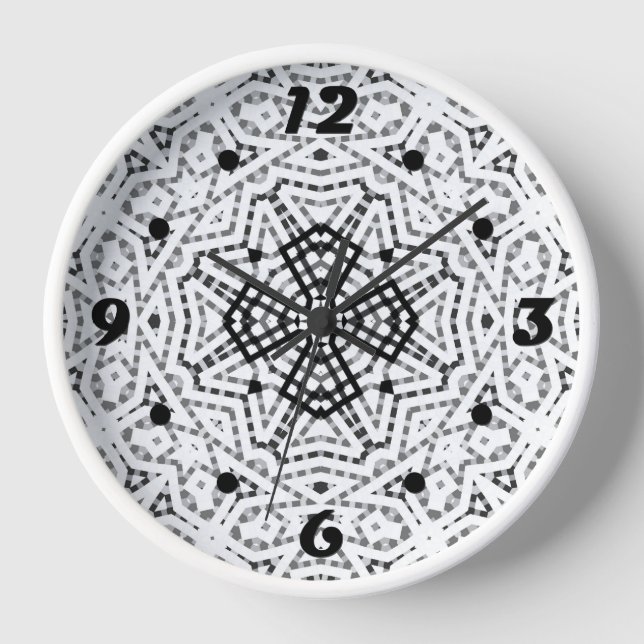 White and black openwork geometric pattern Elsa Clock (Front)