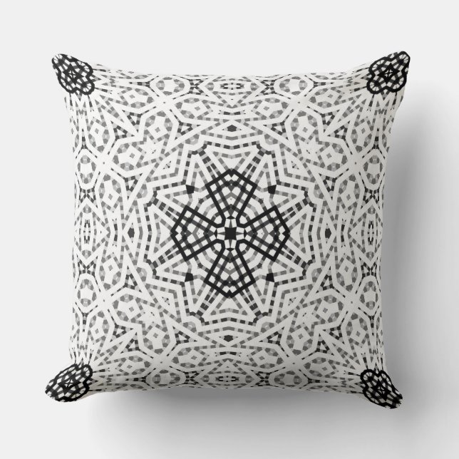White and black openwork geometric pattern Elsa Cushion (Front)