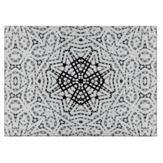 White and black openwork geometric pattern Elsa Cutting Board (Front)