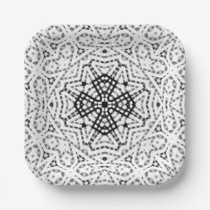 White and black openwork geometric pattern Elsa Paper Plate