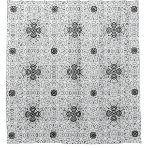 White and black openwork geometric pattern Elsa Shower Curtain