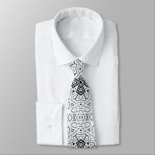 White and black openwork geometric pattern Elsa Tie