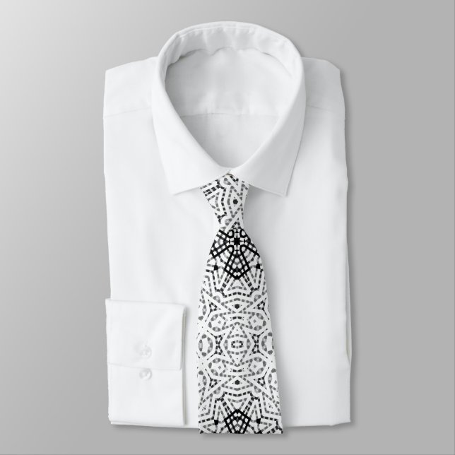 White and black openwork geometric pattern Elsa Tie (Tied)