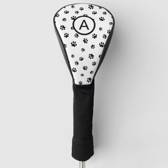 White and Black Paw Prints Monogram Golf Head Cover (Front)