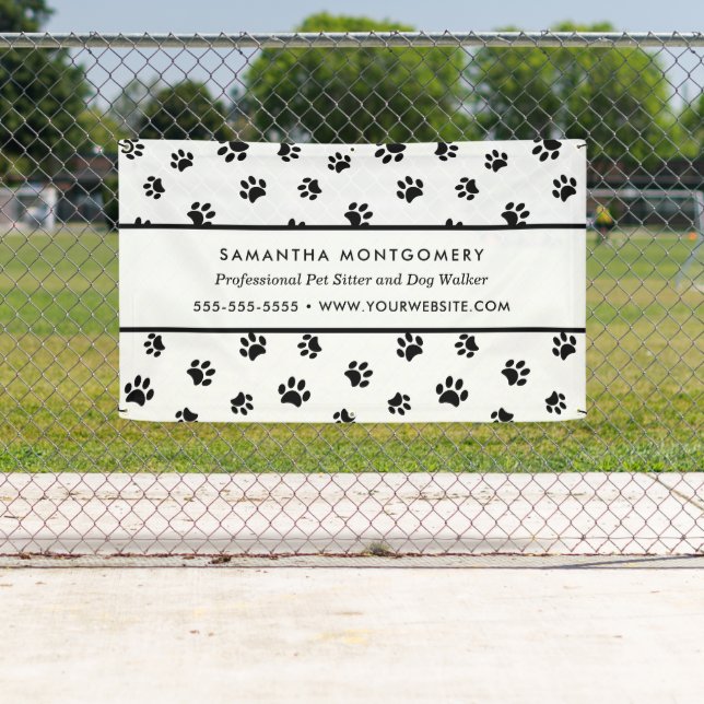 White and Black Paw Prints Professional Pet Sitter Banner (Insitu)