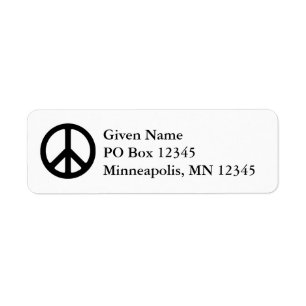 White and Black Peace Symbol Return Address Label
