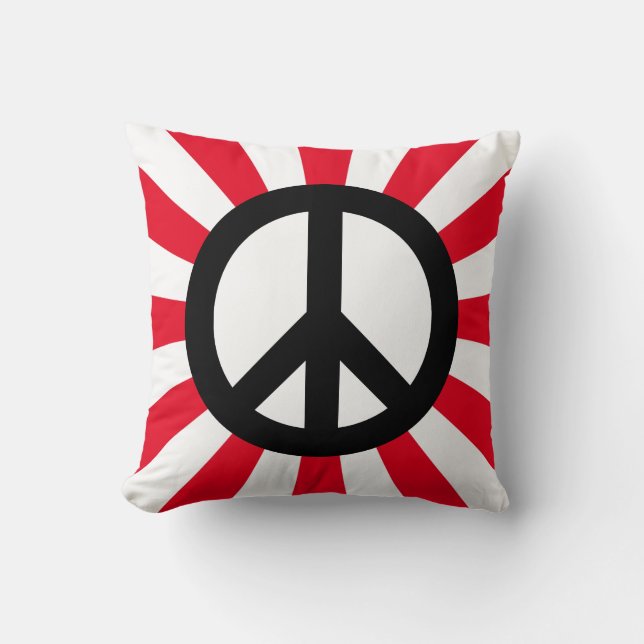 White and Black Peace Symbol with Starburst Cushion (Front)