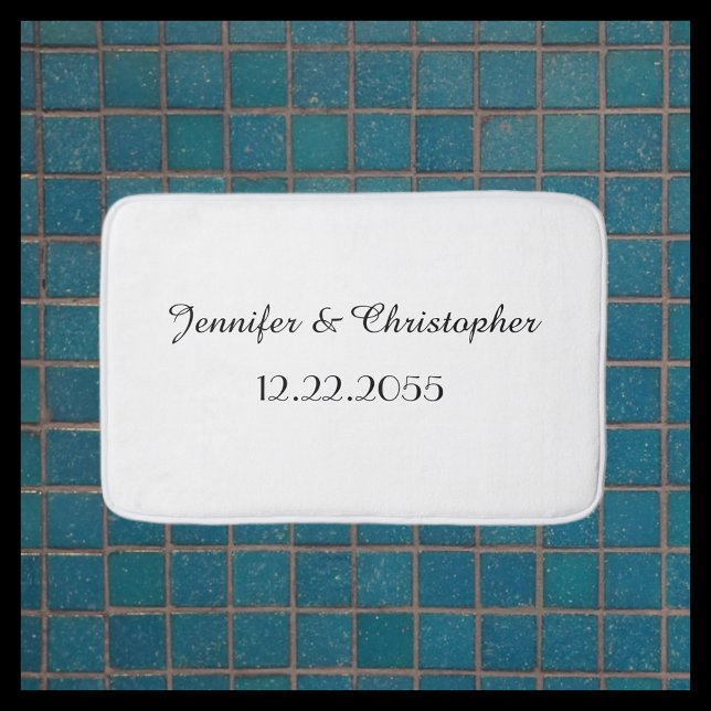 White and Black Personalised Script Name and Date  Bath Mat (Creator Uploaded)