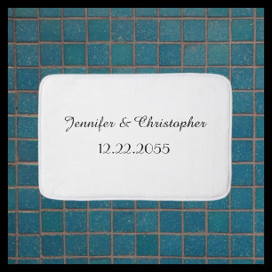 White and Black Personalised Script Plush Bath Mat