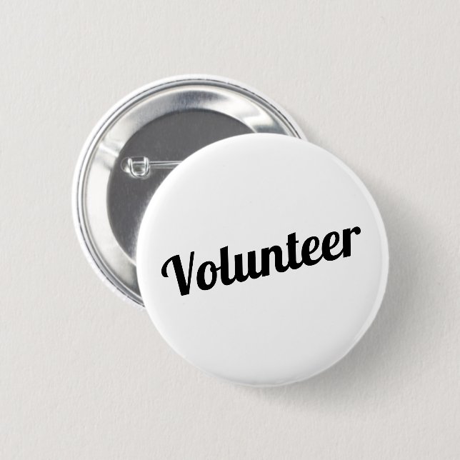 White and Black Pin-back Volunteer Buttons (Front & Back)