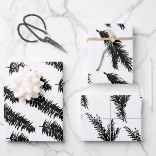 White And Black Pine Spruce Branches Wrapping Paper Sheet