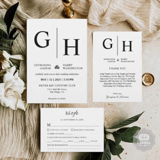 White and Black Plain and Simple Wedding  Invitation