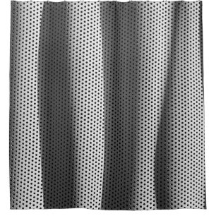 White and black polka-dot fabric shower curtain