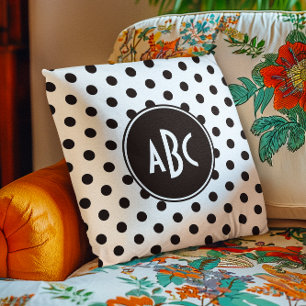 White and Black Polka Dot Monogram Cushion