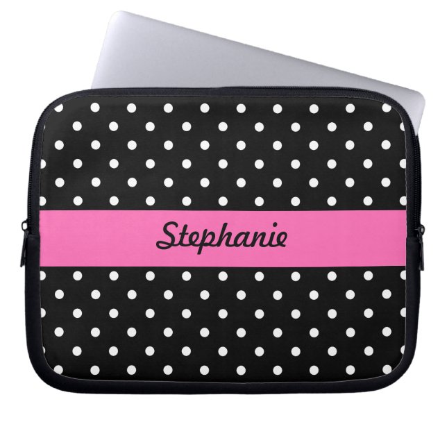 White and Black Polka Dot Pattern Laptop Sleeve (Front)