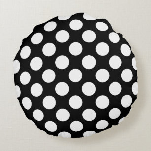 White And Black Polka Dot Pattern Round Cushion