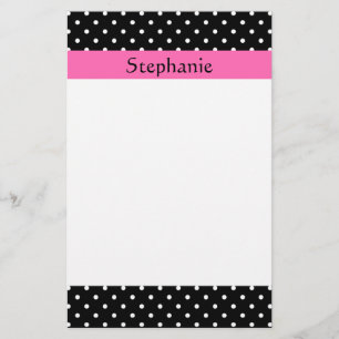 White and Black Polka Dot Pattern Stationery