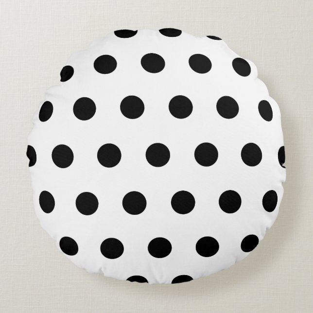 White and Black Polka Dot Round Cushion (Front)