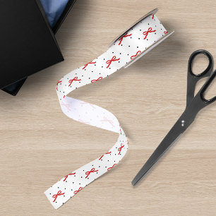 White and Black Polka Dot with Red Ribbon Satin Ribbon