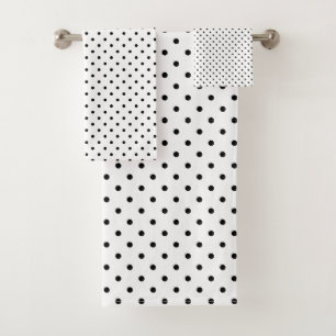 White and Black Polka dots Bath Towel Set