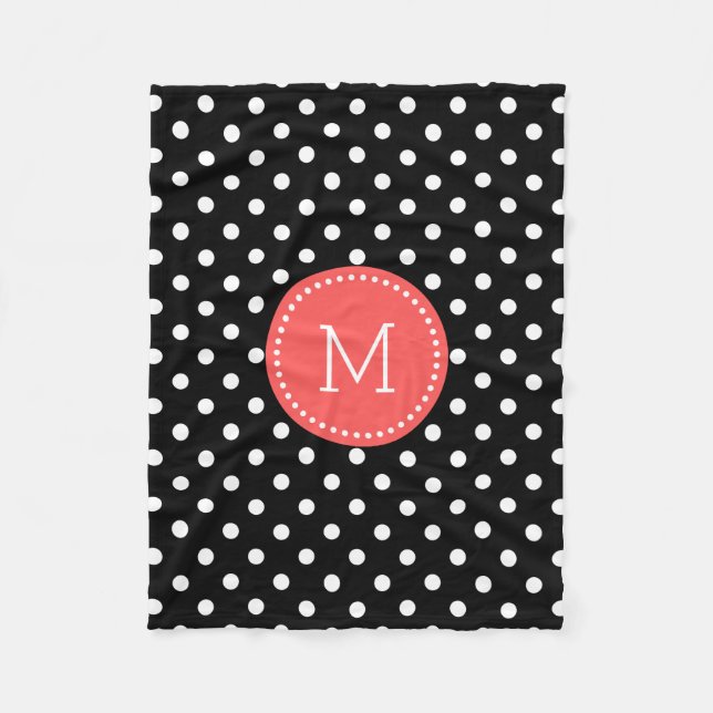 White And Black Polkadot Coral-Red Accents Fleece Blanket (Front)