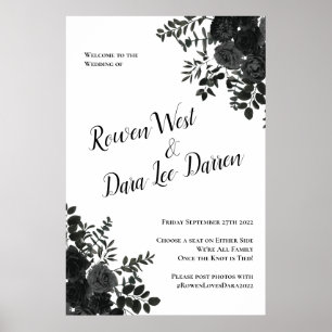 White and Black Rose Gothic Wedding Ceremony Sign
