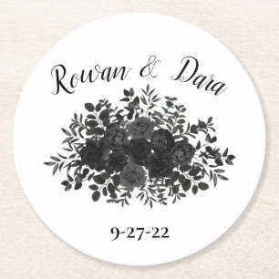 White and Black Rose Gothic Wedding Coasters