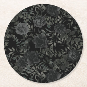 White and Black Rose Gothic Wedding Coasters