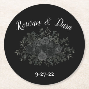 White and Black Rose Gothic Wedding Coasters
