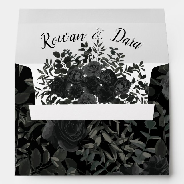 White and Black Rose Gothic Wedding Envelopes (Back (Bottom))