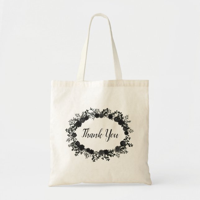 White and Black Rose Gothic Wedding Gift Tote (Front)