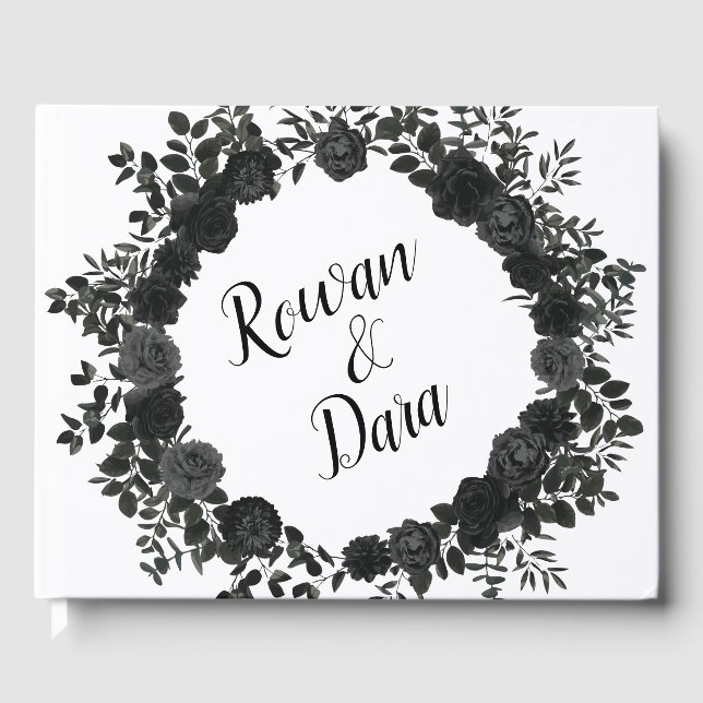 White and Black Rose Gothic Wedding Guest Book (Front)