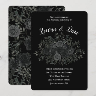 White and Black Rose Gothic Wedding Invitations