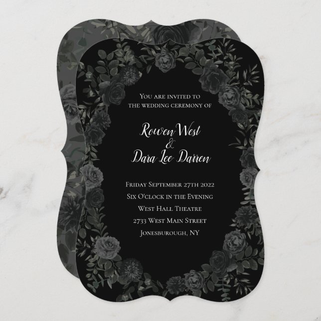 White and Black Rose Gothic Wedding Invitations (Front/Back)