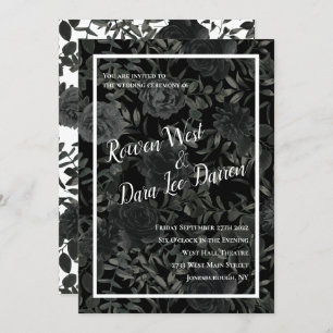 White and Black Rose Gothic Wedding Invitations