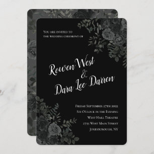White and Black Rose Gothic Wedding Invitations