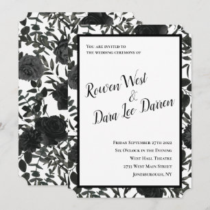 White and Black Rose Gothic Wedding Invitations