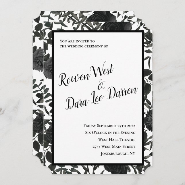 White and Black Rose Gothic Wedding Invitations (Front/Back)